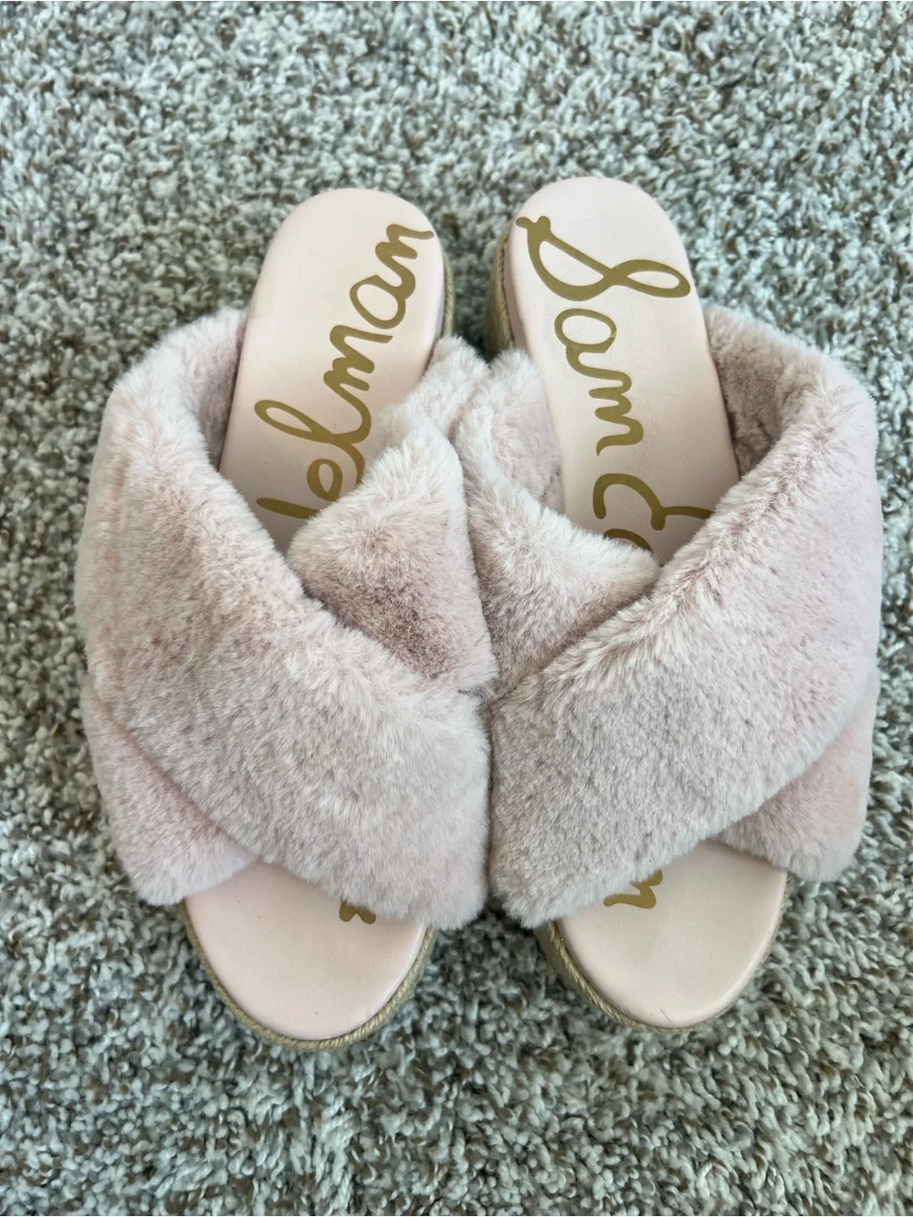 Sam Edelman Zia Faux Fur Platform Sandals Espadrilles Pink Sz 7